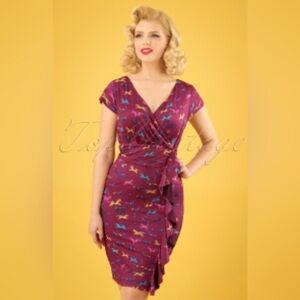 Lindy Bop Niamh Dress in Wild Horses Burgundy Retro Pinup Ruffle - Size 10 - NWT